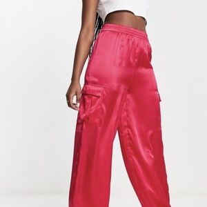 ASOS New Look Satin Cargo Pants in Pink - US 8
